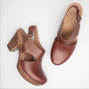 NEW Dansko Riley Slingback Leather Clog Platform Heel Brown 40